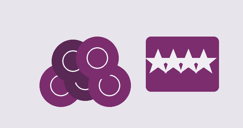 Stack of purple virtual tokens beside a free-play plaque with star marks